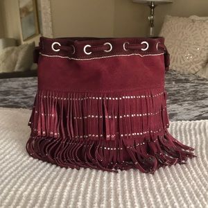Boho handbag with fringe and small stud work